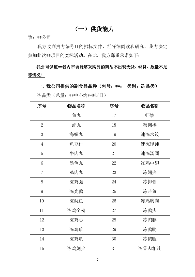 副食品采购项目（冻品类）投标方案（304P） 第7页