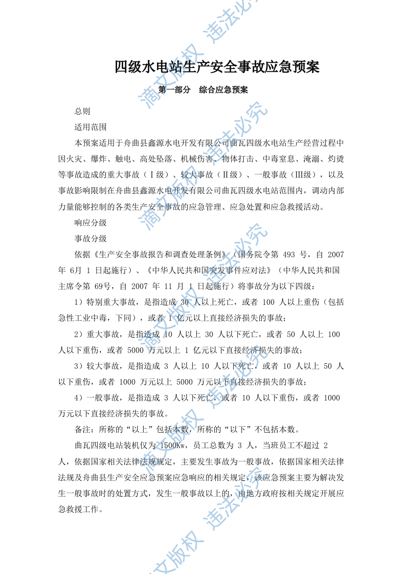 水电站生产安全事故应急预案（90P） 第1页