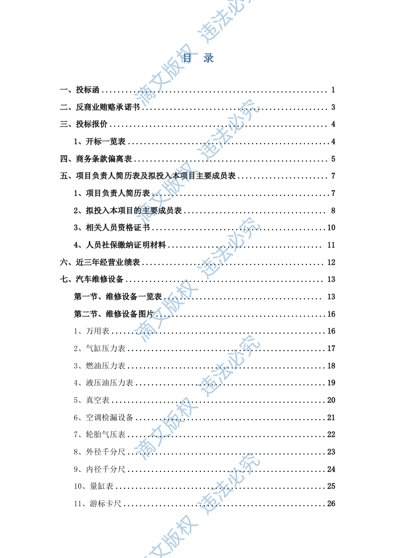 汽车维修公务车辆定点维修车辆保养投标方案投标文件409页 第2页