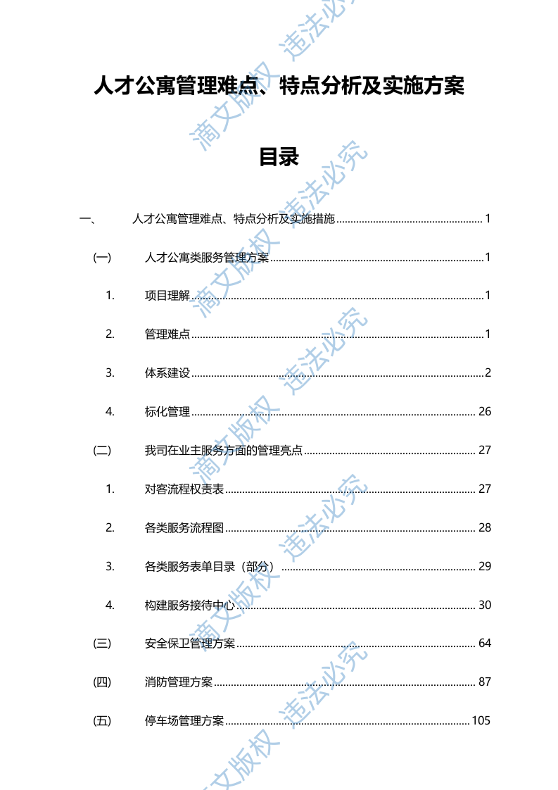 人才公寓管理难点、特点分析及实施方案585页 第1页