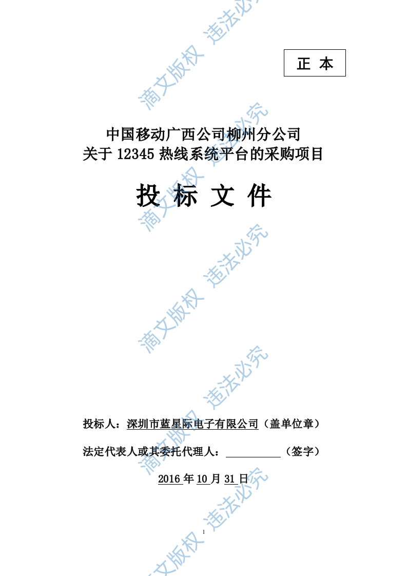 12345热线投标书299页 第1页